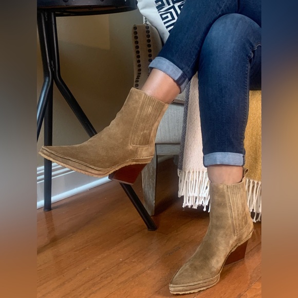 Tory Burch Lila Heeled Ankle Boot Natural Suede Alice Brown - Picture 4 of 15